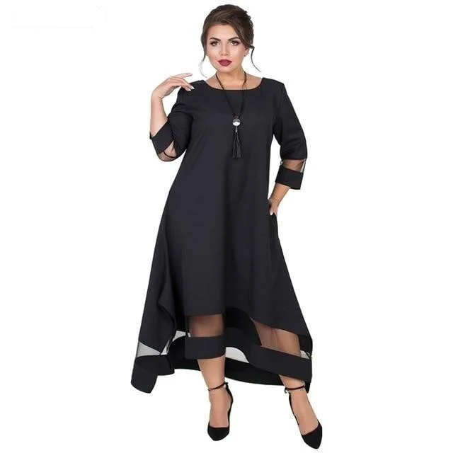 5XL 6XL Plus Size Women's Winter A-LineMesh Long Maxi Evening Dress