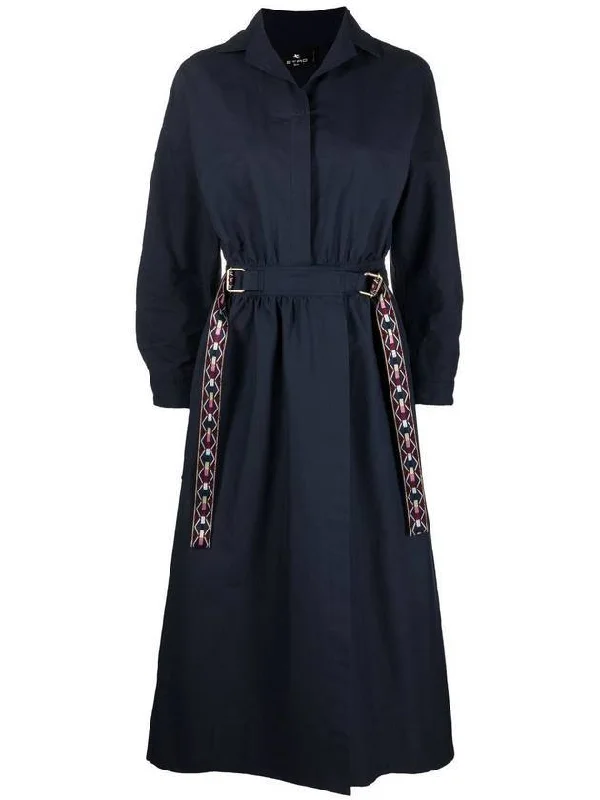 Women's A-Line Belt Long Dress Navy