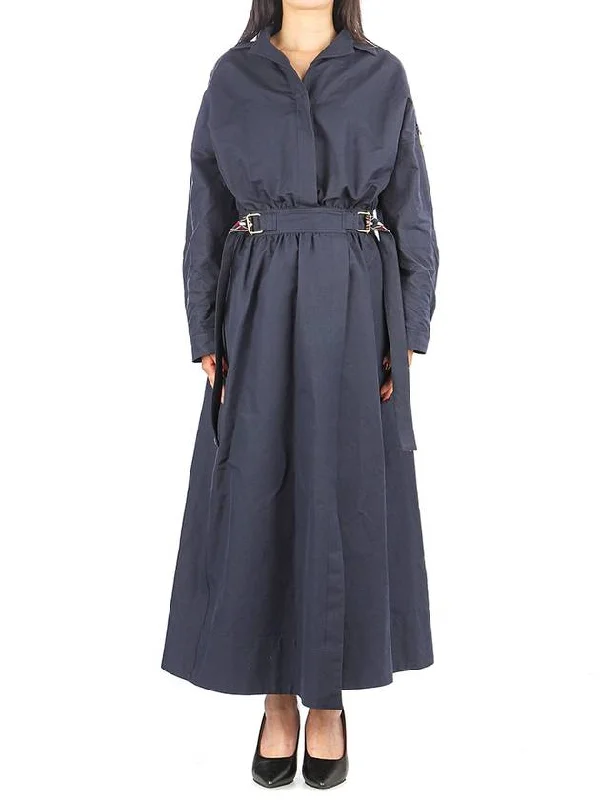 Women's A-Line Belt Long Dress Navy