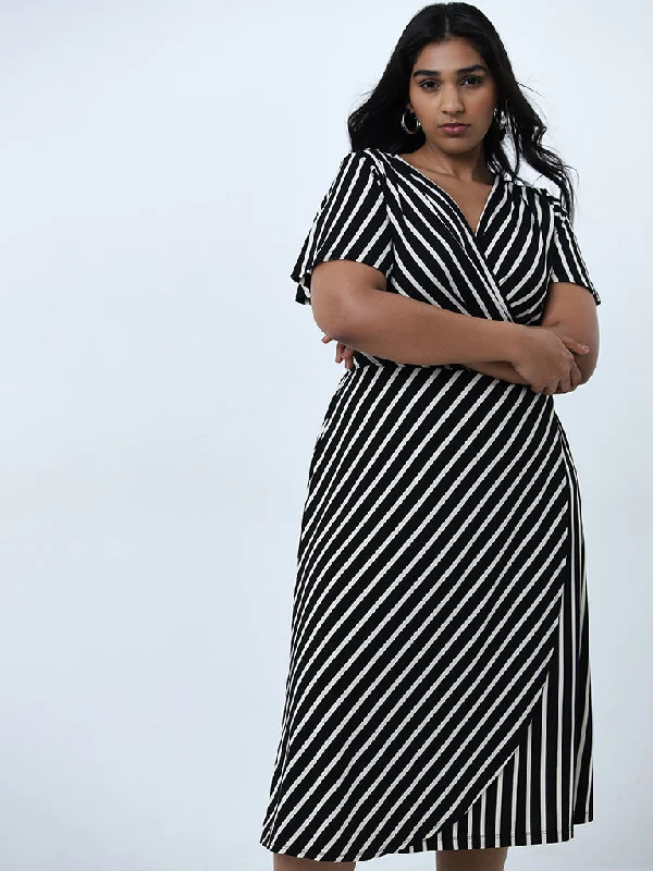 Gia Black Striped A-Line Dress