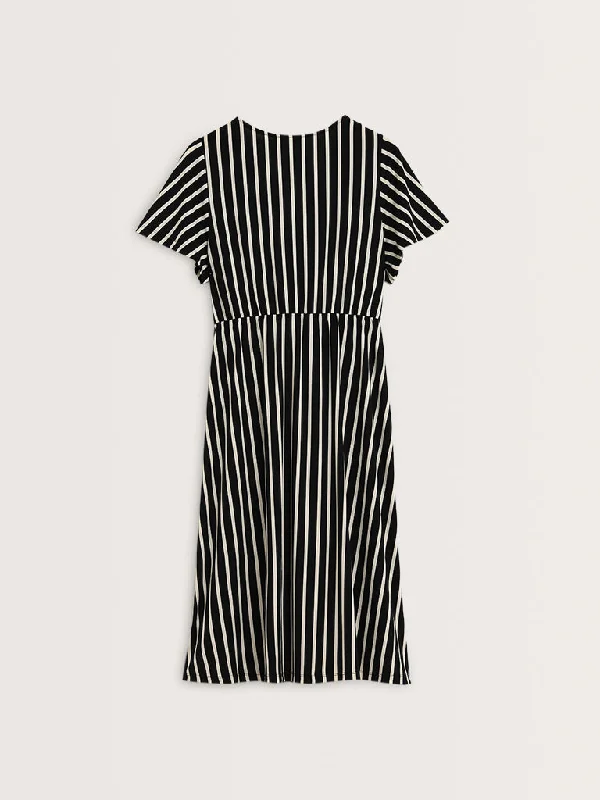 Gia Black Striped A-Line Dress