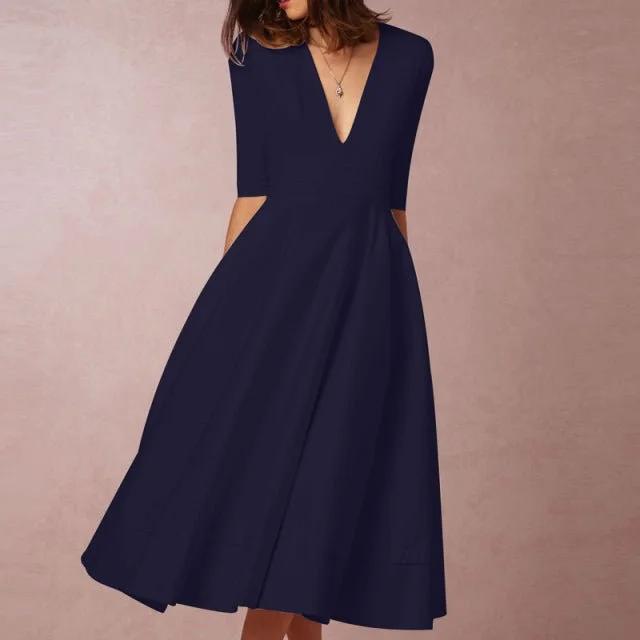 Adorable Classic A-Line Half Sleeve Deep V or Closed O-Neck Dress