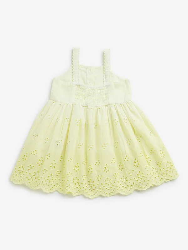 HOP Baby Lime Schiffli Ombre-Finish A-Line Cotton Dress