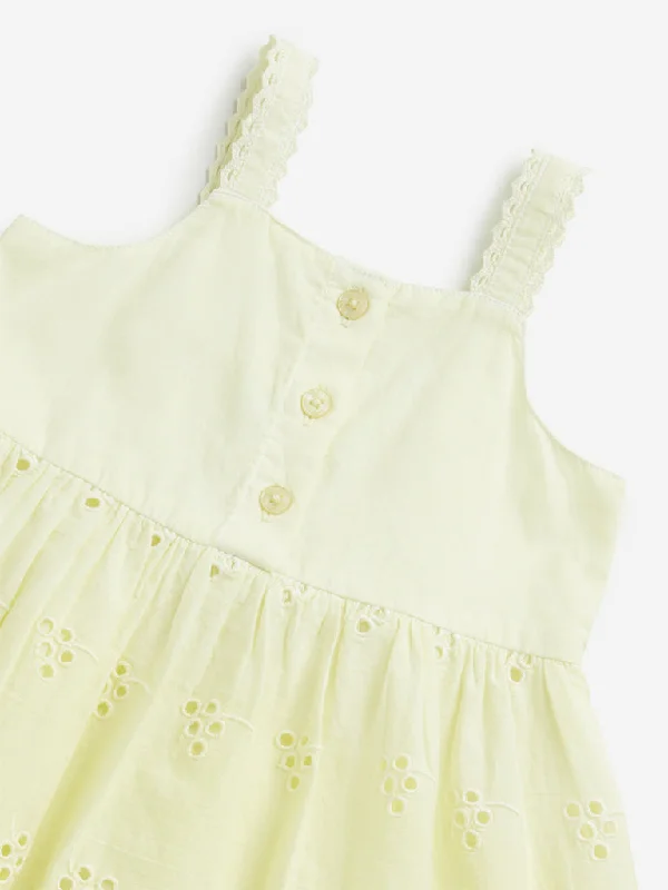 HOP Baby Lime Schiffli Ombre-Finish A-Line Cotton Dress