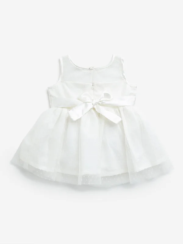 HOP Baby Off-White Bow Applique A-Line Mesh Dress