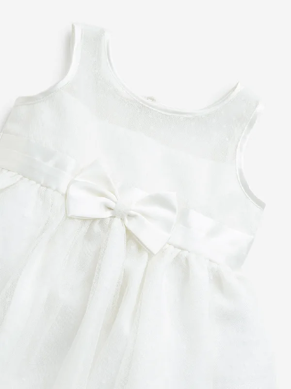 HOP Baby Off-White Bow Applique A-Line Mesh Dress