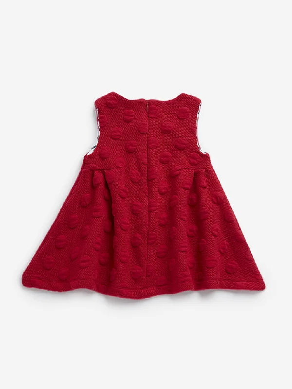 HOP Baby Red Self-Textured Cotton A-Line Dress