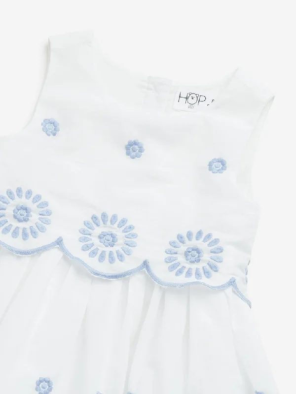 HOP Baby White Embroidered A-Line Cotton Dress