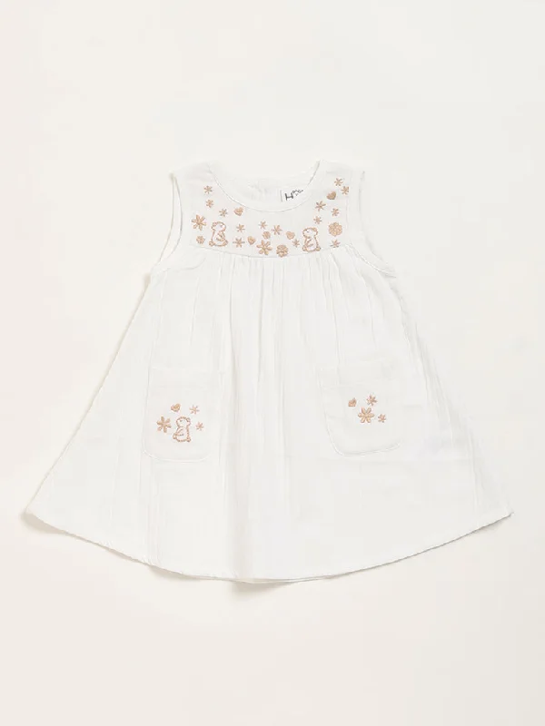 HOP Baby White Embroidered A-Line Dress