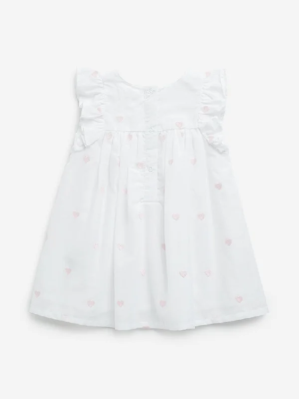 HOP Baby White Heart A-Line Cotton Dress