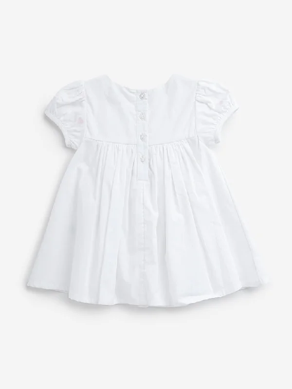 HOP Baby White Heart Embroidered A-Line Cotton Dress