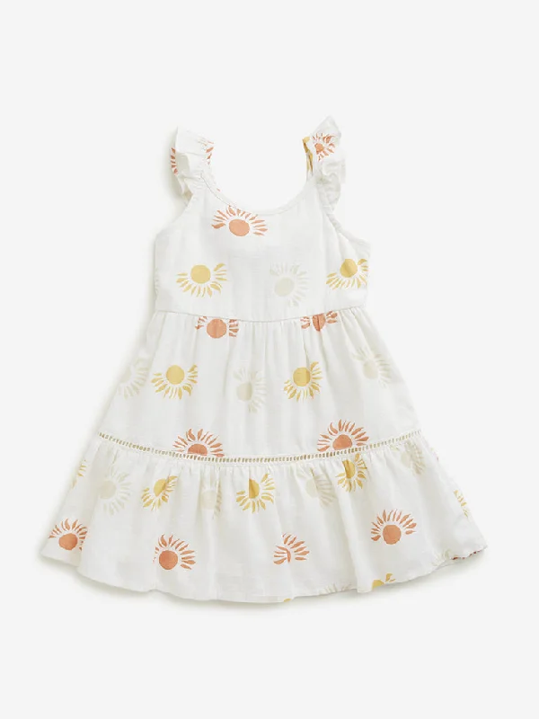 HOP Kids Off-White Sun Printed Tiered A-Line Dress