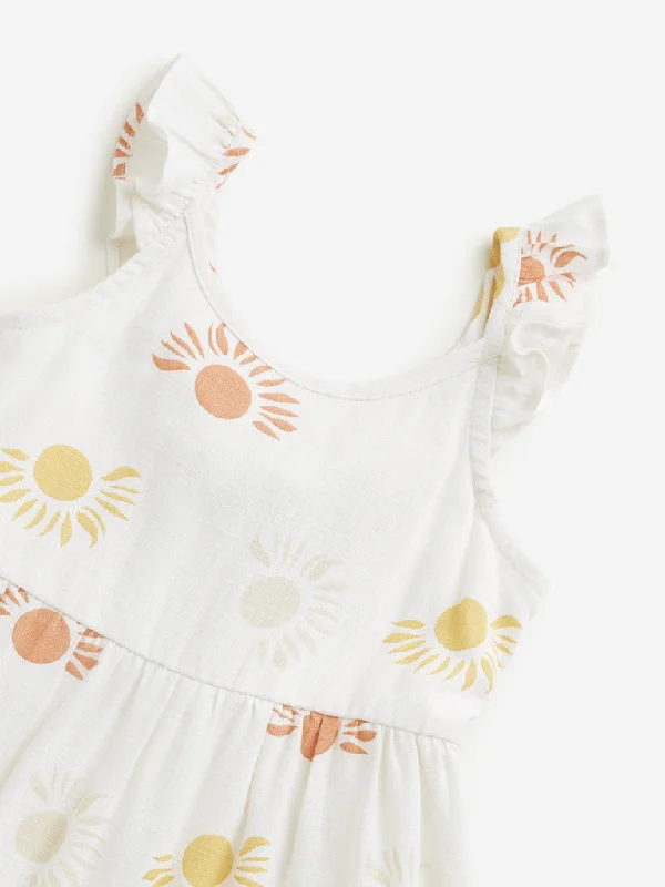 HOP Kids Off-White Sun Printed Tiered A-Line Dress