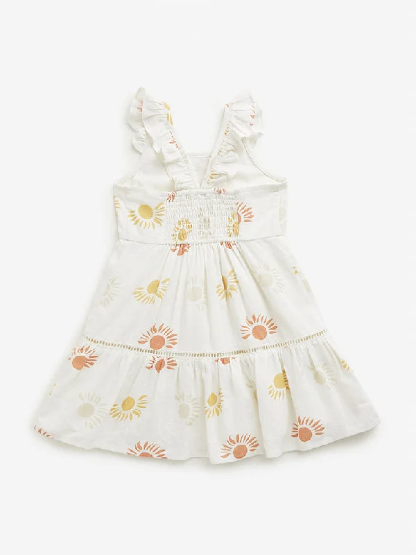 HOP Kids Off-White Sun Printed Tiered A-Line Dress