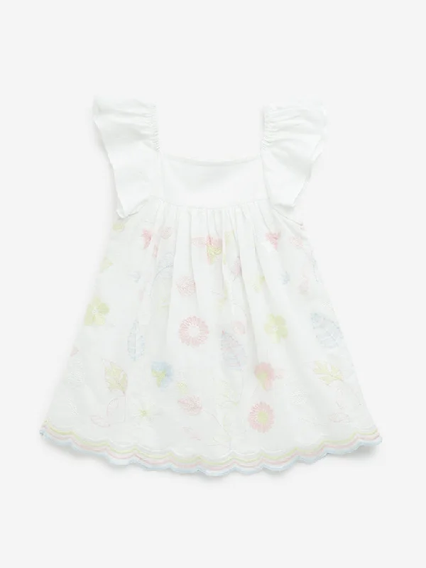 HOP Kids White Floral Patterned A-Line Cotton Dress