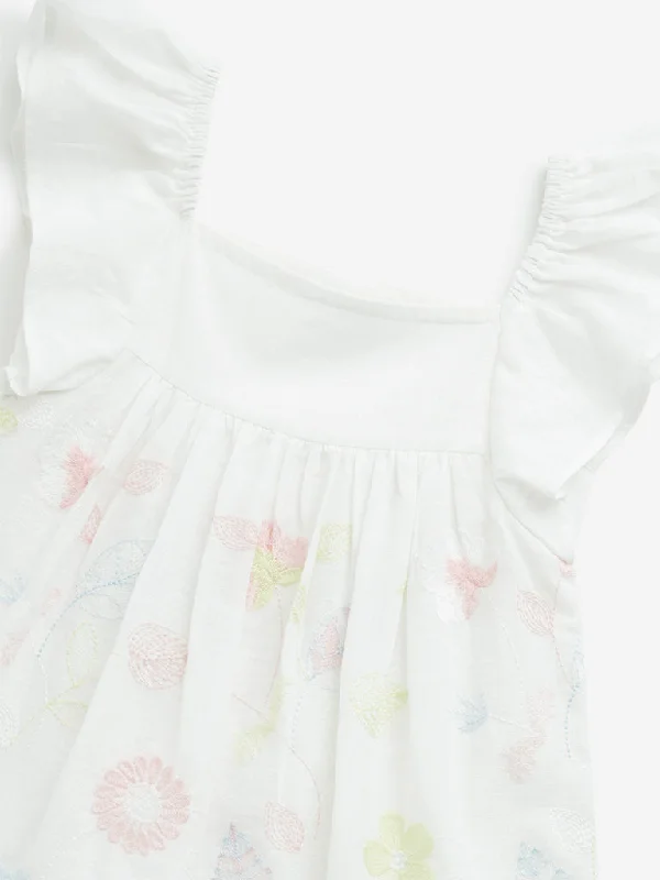 HOP Kids White Floral Patterned A-Line Cotton Dress