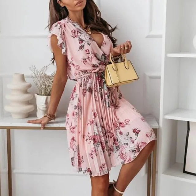 Sweet A-Line Pleated Ruffle Dress