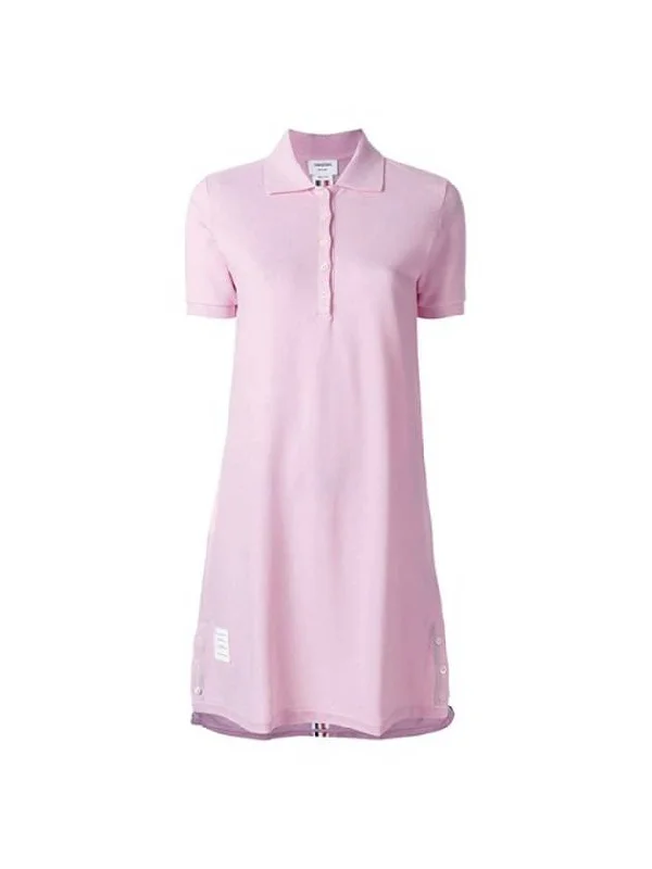 Classic Cotton Pique Center Back Stripe A-Line Short Sleeve Polo Shirt Short Dress Pink