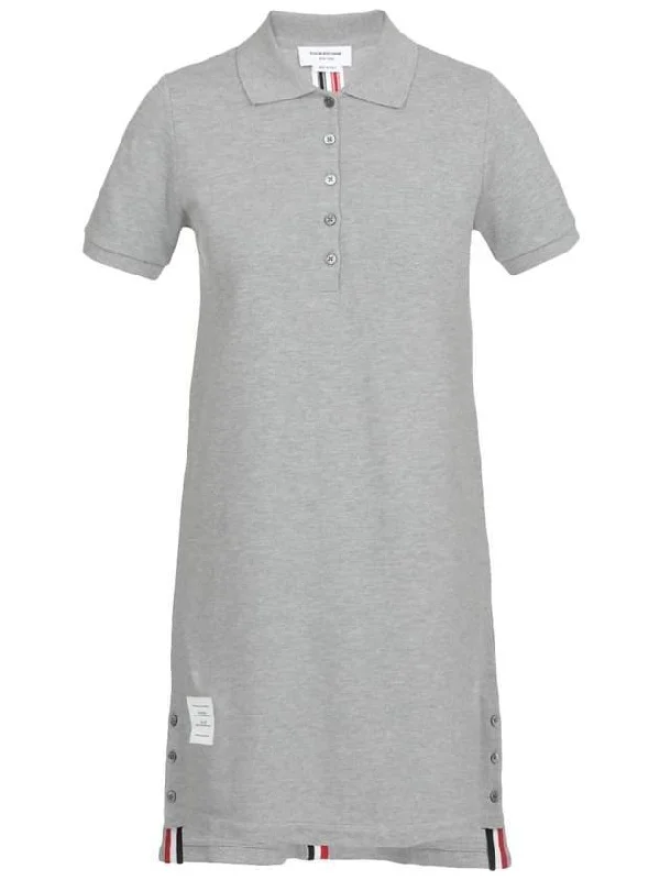 Classic Cotton Pique Center Back Stripe A-Line Short Sleeve Polo Shirt Short Dress Grey