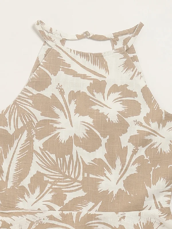 Y&F Kids Beige Printed A-Line Dress