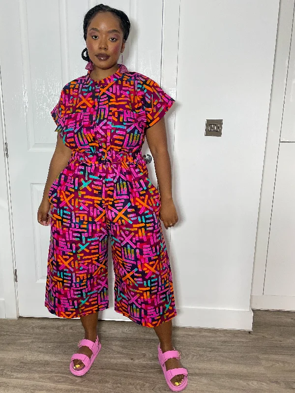 Kadiya Ankara Culotte Jumpsuit | Pink African Print