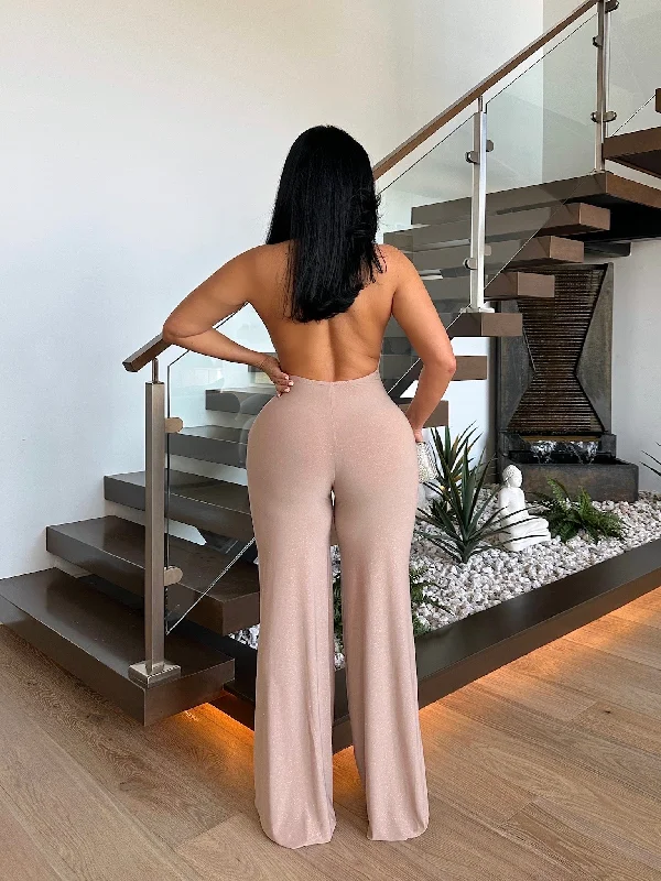 Margarita Please Glitter Jumpsuit Nude