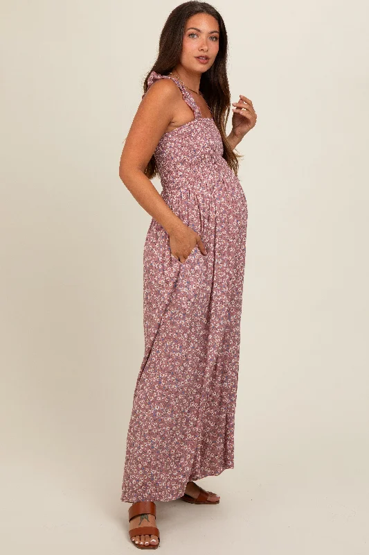 Mauve Floral Flowy Maternity Jumpsuit