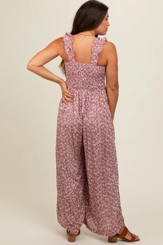 Mauve Floral Flowy Maternity Jumpsuit