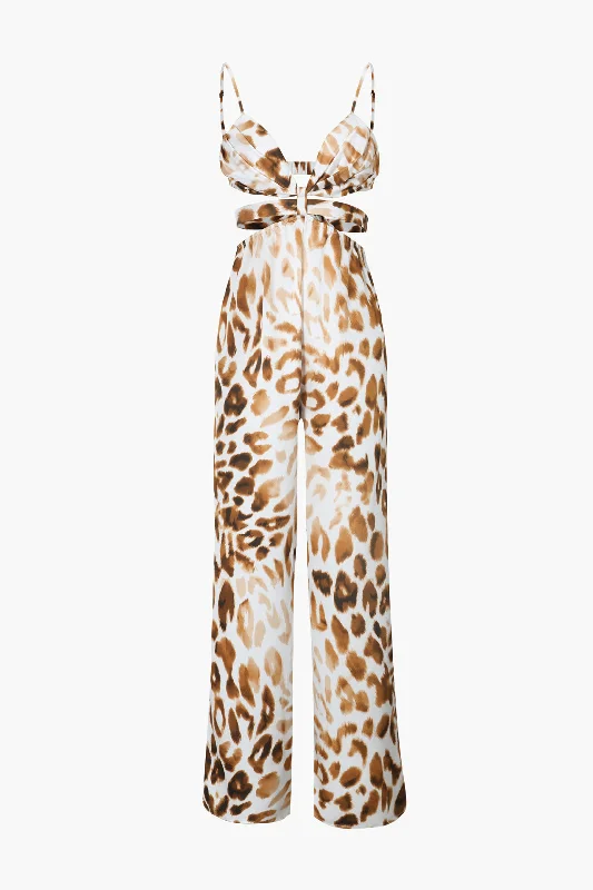 Leopard Tie Back Satin Jumpsuit