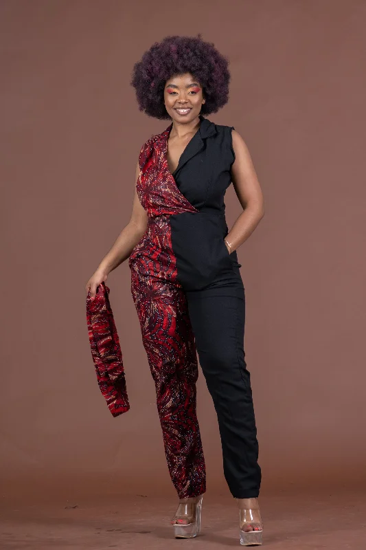 Melody Ankara Jumpsuit | Black and Red African Print