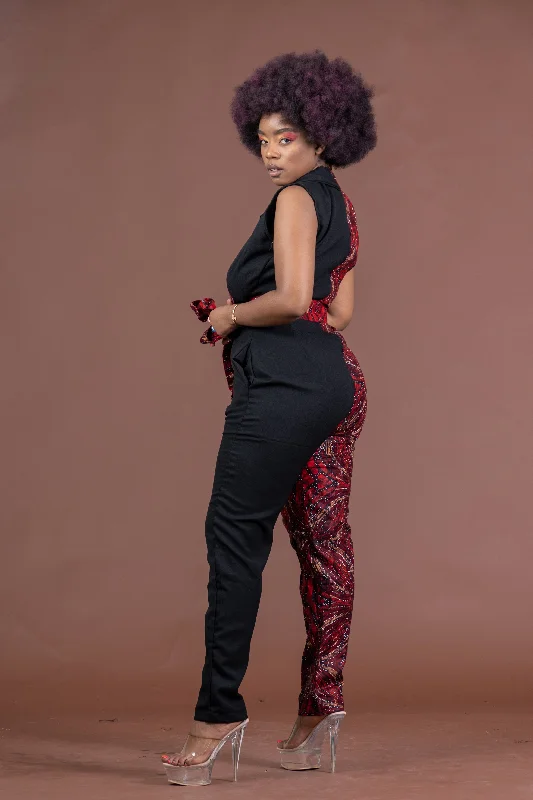 Melody Ankara Jumpsuit | Black and Red African Print