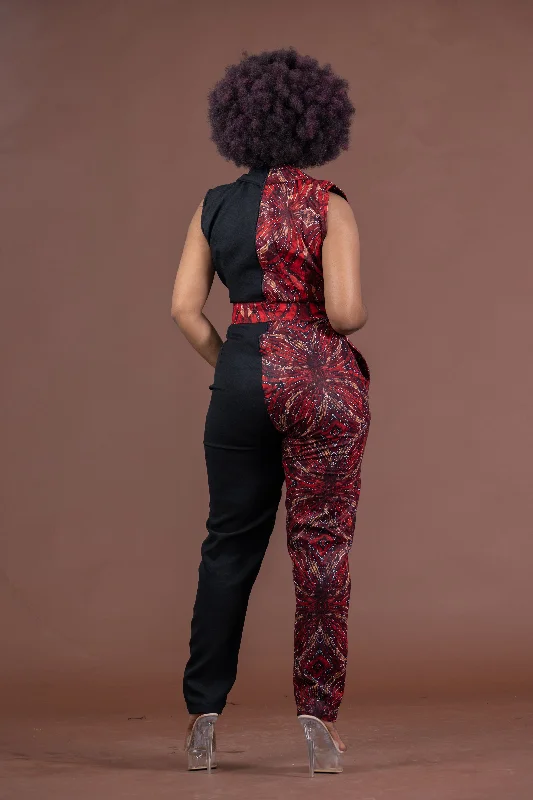 Melody Ankara Jumpsuit | Black and Red African Print