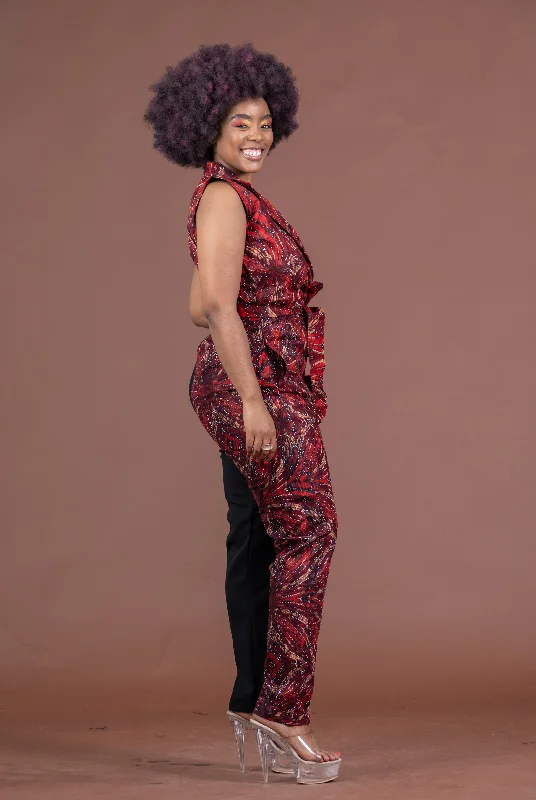 Melody Ankara Jumpsuit | Black and Red African Print