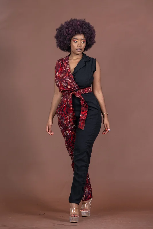 Melody Ankara Jumpsuit | Black and Red African Print