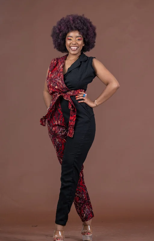 Melody Ankara Jumpsuit | Black and Red African Print