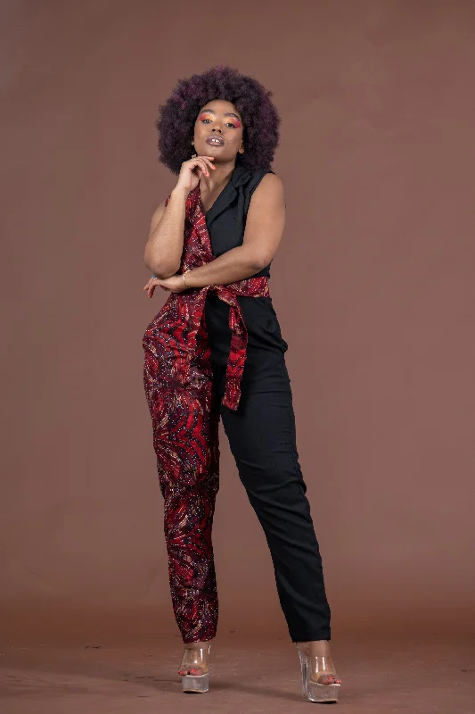 Melody Ankara Jumpsuit | Black and Red African Print