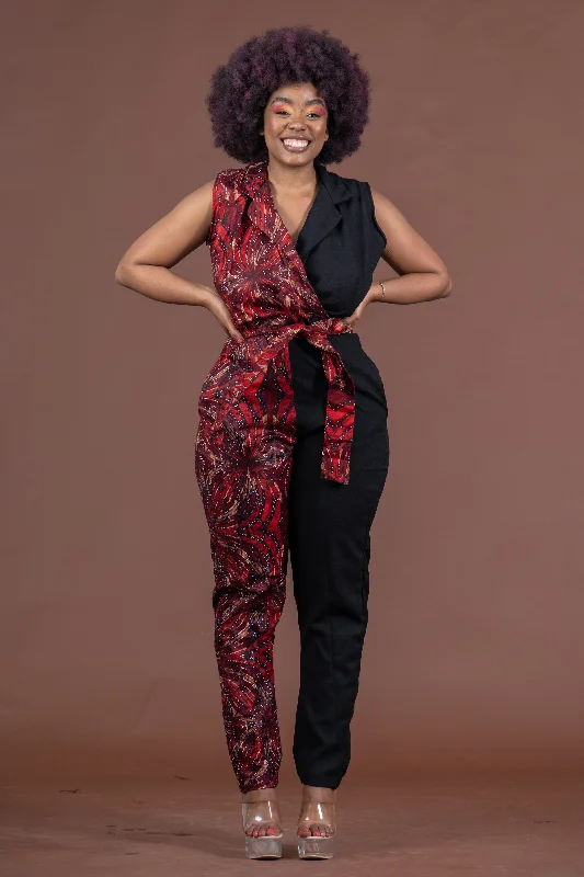 Melody Ankara Jumpsuit | Black and Red African Print