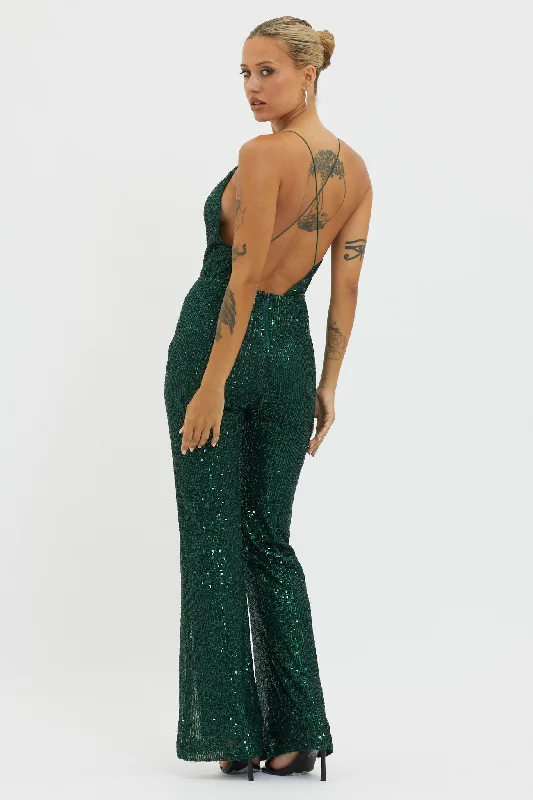 Midnight Kiss Sequin Jumpsuit Hunter