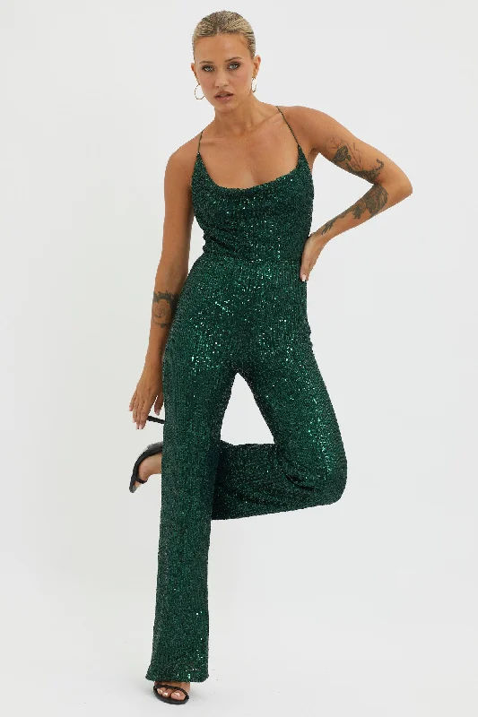 Midnight Kiss Sequin Jumpsuit Hunter