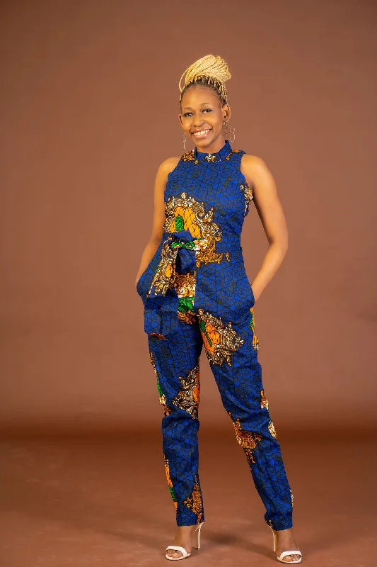 Mylah Ankara Jumpsuit | Blue and Yellow African Print