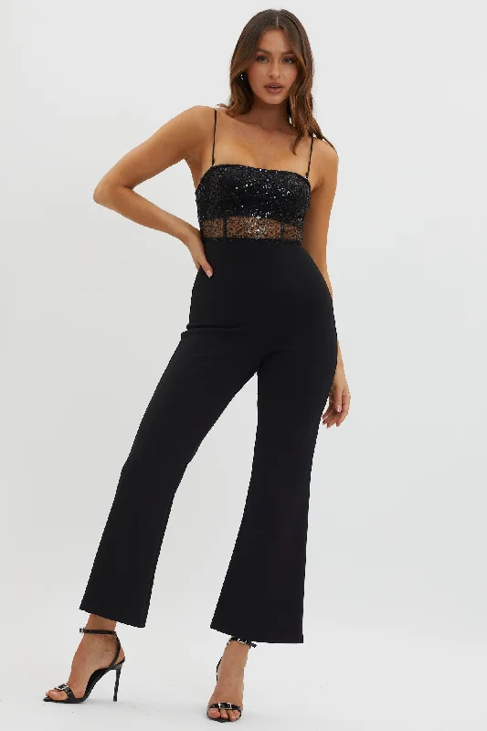 Sabina Sequin Bodice Jumpsuit Black