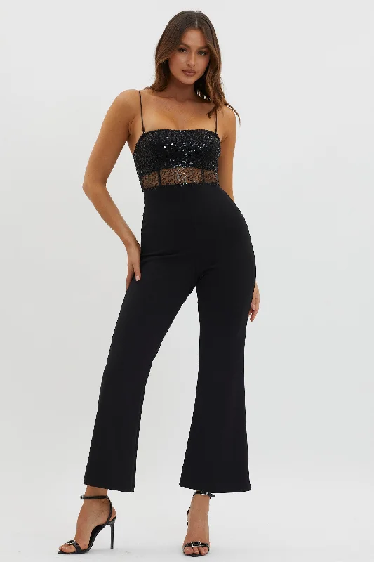 Sabina Sequin Bodice Jumpsuit Black