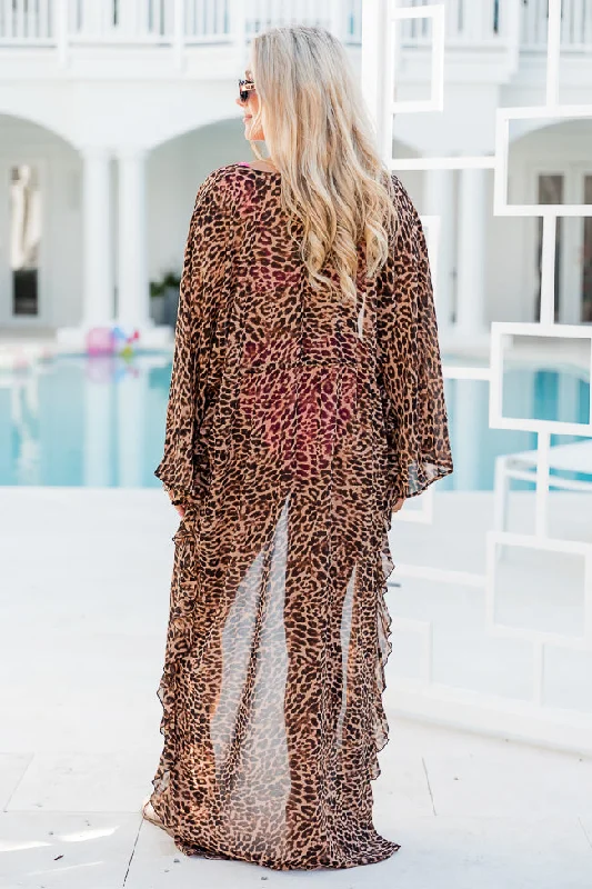 Back With You Brown Leopard Print Kimono