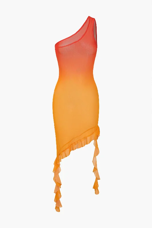 Ombre Ruffle One Shoulder Cover Up