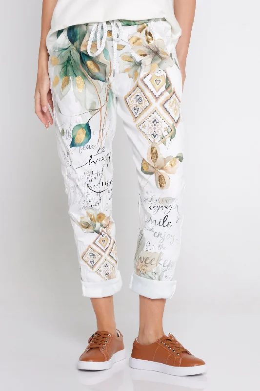 Alina Pants - Gold & Jade Leaf