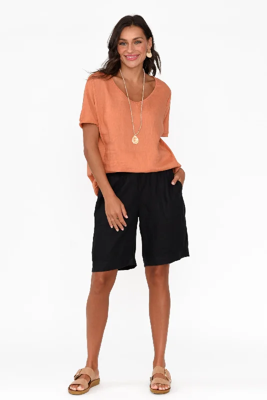 Aster Black Linen Shorts