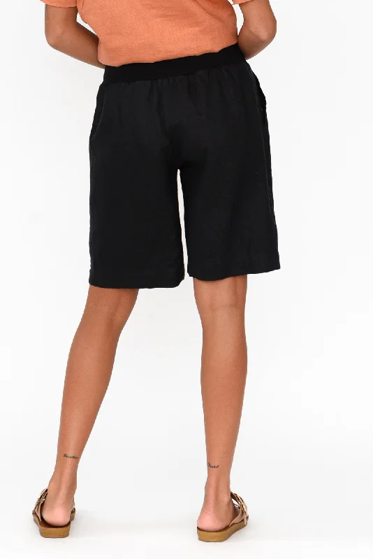 Aster Black Linen Shorts