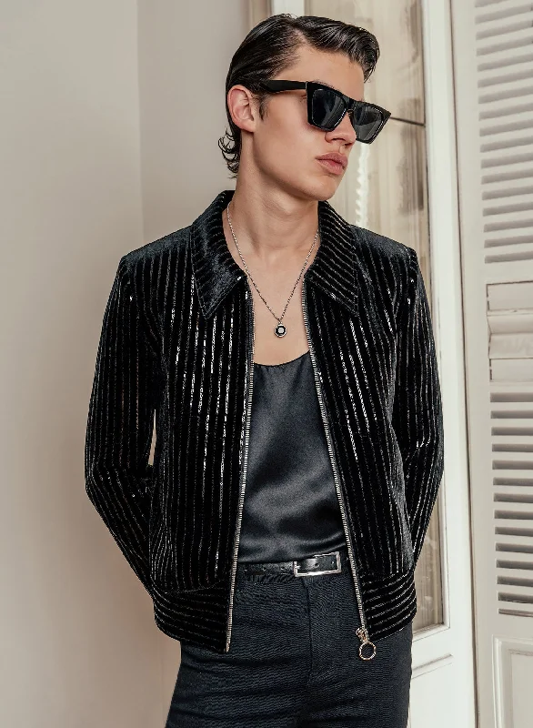 Black Velvet Sequin Pinstripe Jacket