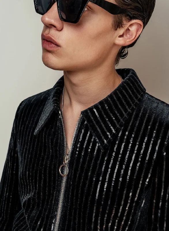 Black Velvet Sequin Pinstripe Jacket