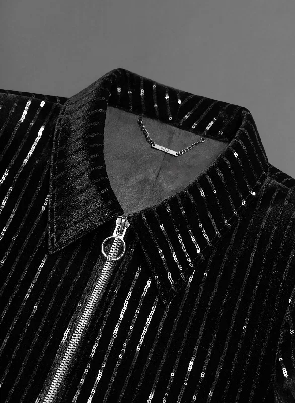 Black Velvet Sequin Pinstripe Jacket